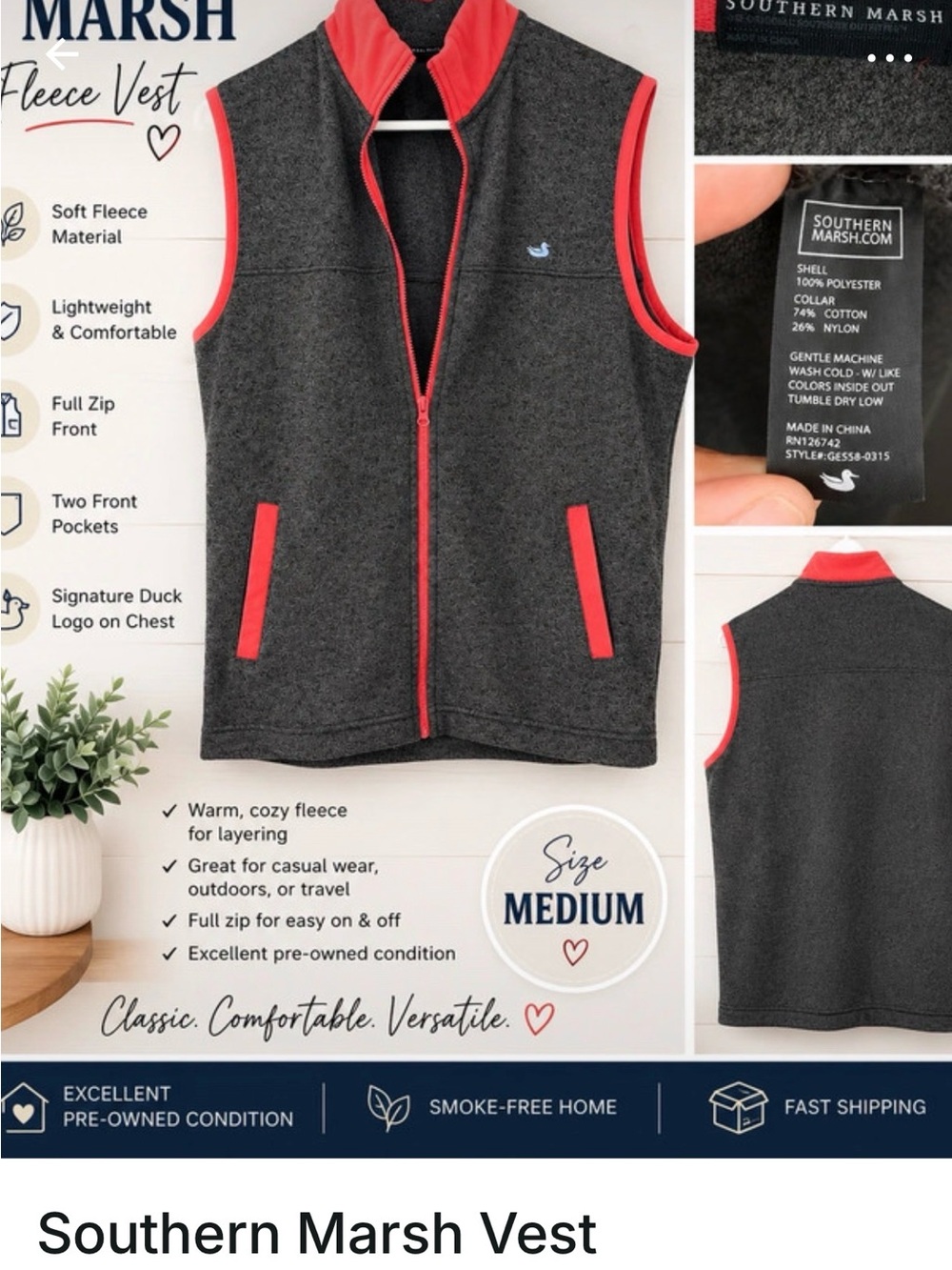 Southern Marsh Charcoal Gray Fleece Vest with Red Trim